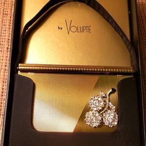 Vintage Volupte Rhinestones Compact Purse Original Lipstick Powder Carrying Case